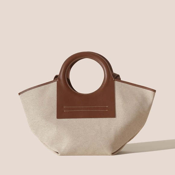Cream Canvas Tote with Brown Leather Circular Handles